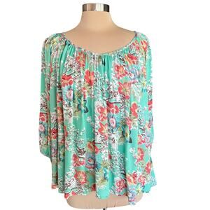 World Market Floral Boho Peasant Top SM/MED Gypsy Garden Girl Cottage Prairie